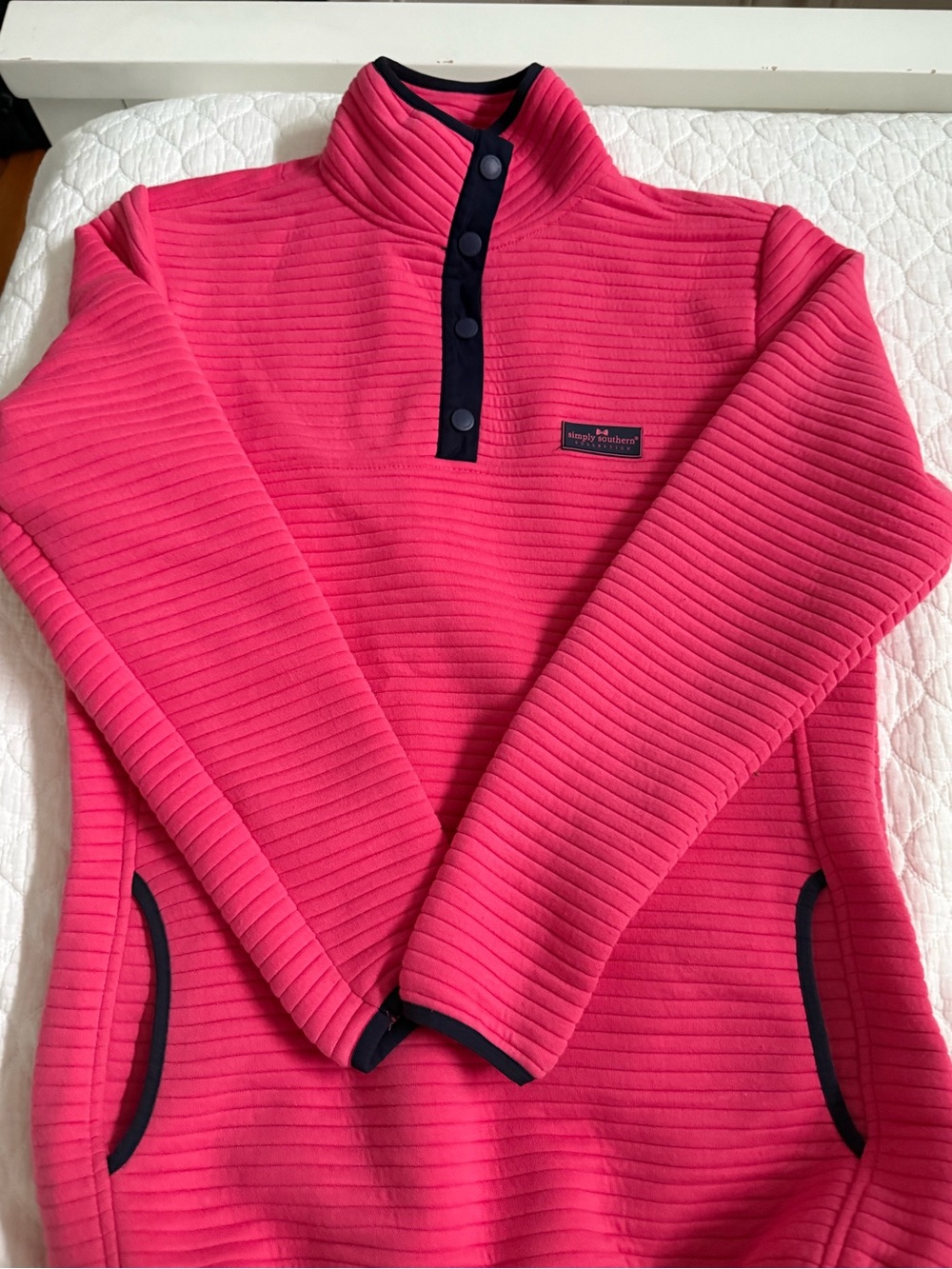 Simply Southern Hot Pink Ribbed Snap-Placket Pullover